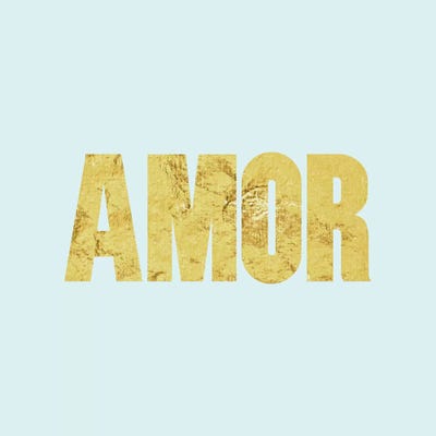 "Amor" Yellow on Light Blue by 5by5collective art print