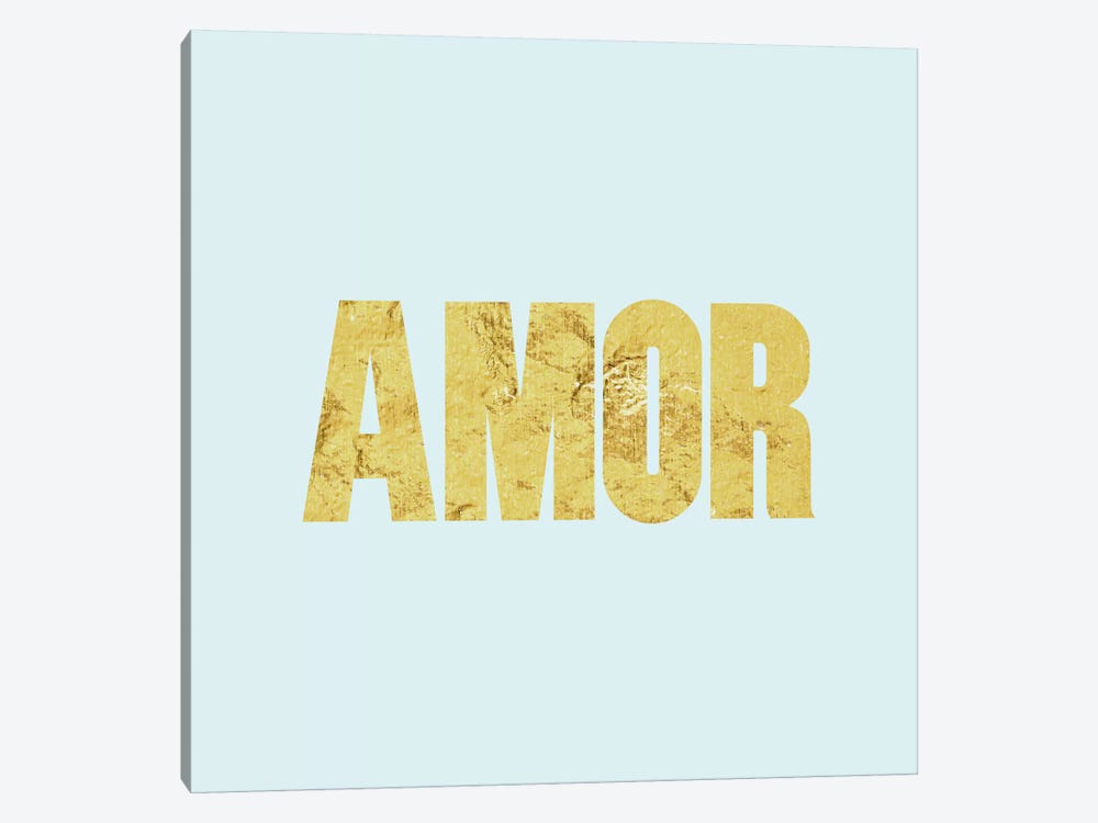 "Amor" Yellow on Light Blue by 5by5collective 1-piece Canvas Wall Art