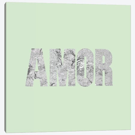 "Amor" Gray on Light Green Canvas Print #LTL5} by 5by5collective Canvas Art