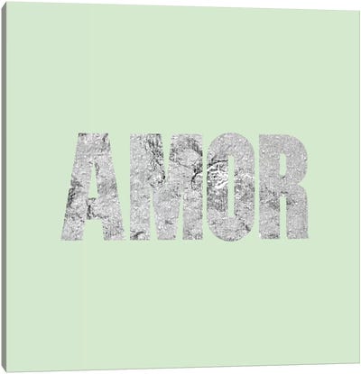 "Amor" Gray on Light Green Canvas Art Print