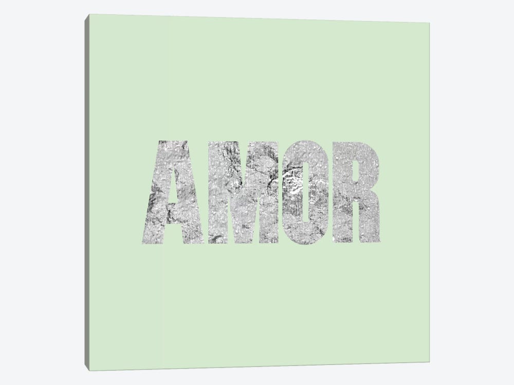 "Amor" Gray on Light Green by 5by5collective 1-piece Canvas Print