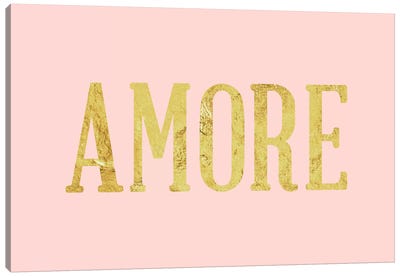 "Amore" Yellow on Pink Canvas Art Print - Love Art