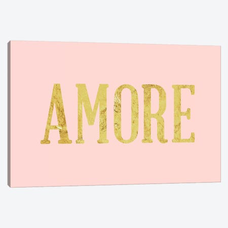 "Amore" Yellow on Pink Canvas Print #LTL8} by 5by5collective Canvas Art Print