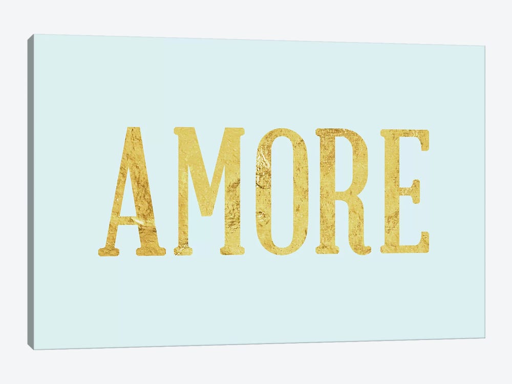 "Amore" Yellow on Light Blue by 5by5collective 1-piece Canvas Print