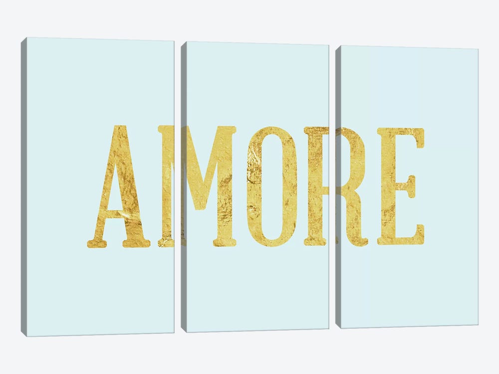 "Amore" Yellow on Light Blue by 5by5collective 3-piece Canvas Print