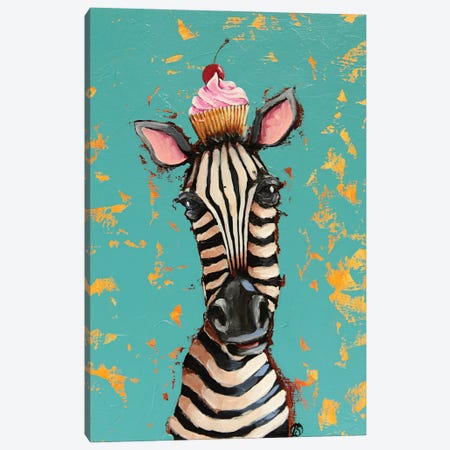 Zebra With Cherry Cupcake Canvas Print #LUC19} by Lucia Stewart Canvas Art Print