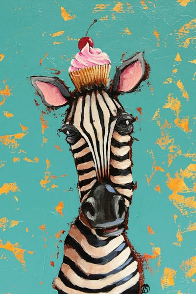 Lucia Stewart: Zebra With Cherry Cupcake by Lucia Stewart
