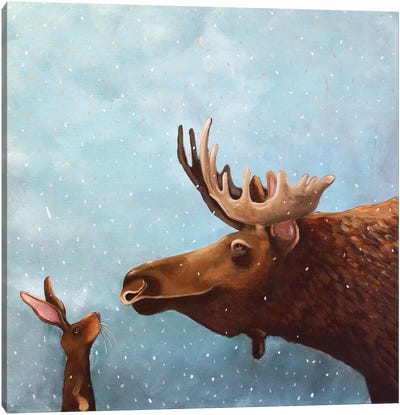 Moose and Rabbit Canvas Art Print - Moose Art
