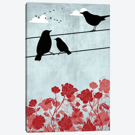 Birds On A Wire (Red) Canvas Print #LUL103} by LouLouArtStudio Canvas Art Print
