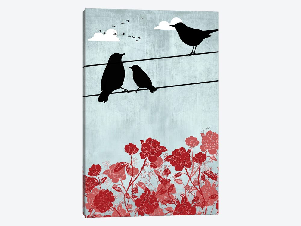 Birds On A Wire (Red) by LouLouArtStudio 1-piece Canvas Wall Art