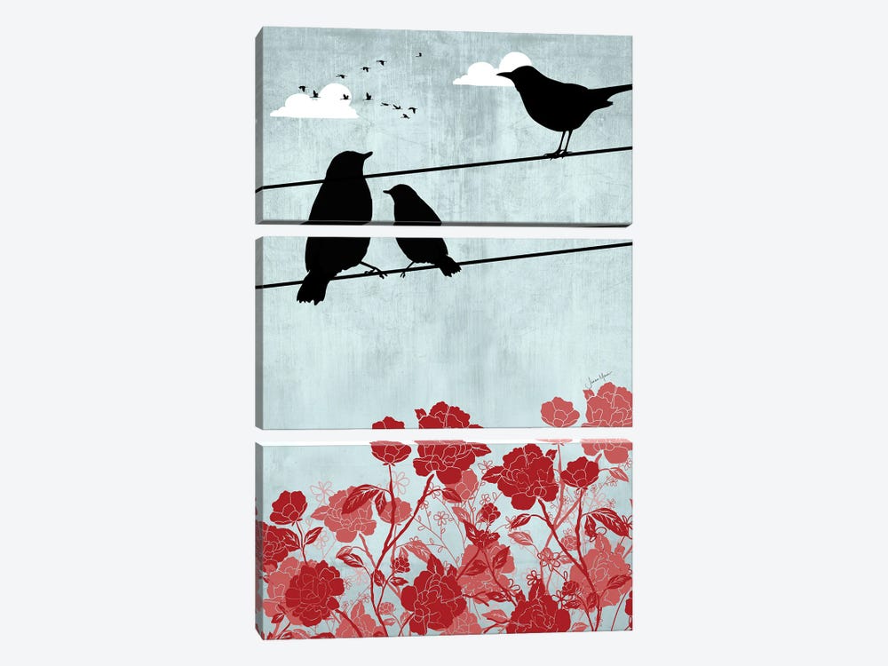 Birds On A Wire (Red) by LouLouArtStudio 3-piece Canvas Art