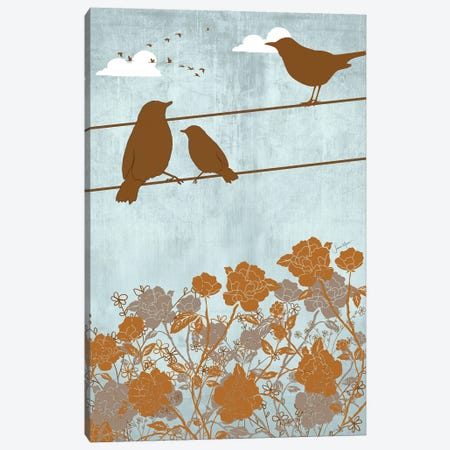 Birds On Wire (Brown) Canvas Print #LUL104} by LouLouArtStudio Canvas Artwork