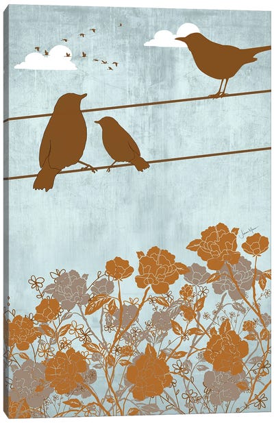 Birds On Wire (Brown) Canvas Art Print - LouLouArtStudio