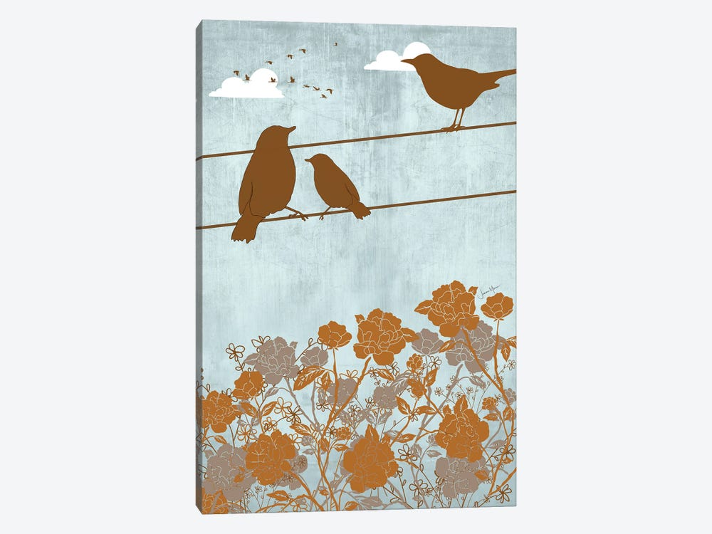 Birds On Wire (Brown) by LouLouArtStudio 1-piece Canvas Art Print