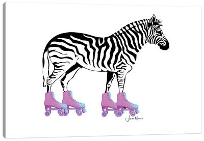 Zebra In Purple Roller Skates Canvas Art Print - Rollerblading & Roller Skating