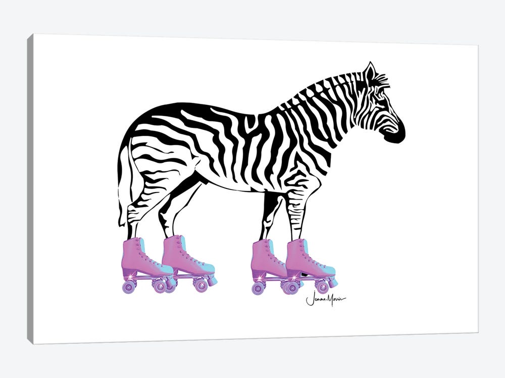 Zebra In Purple Roller Skates by LouLouArtStudio 1-piece Canvas Art