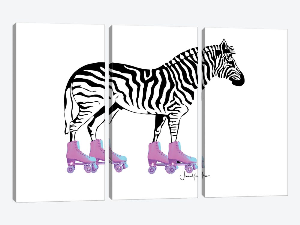 Zebra In Purple Roller Skates by LouLouArtStudio 3-piece Canvas Wall Art