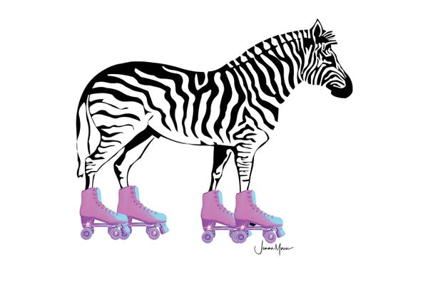 LouLouArtStudio: Zebra In Purple Roller Skates by LouLouArtStudio