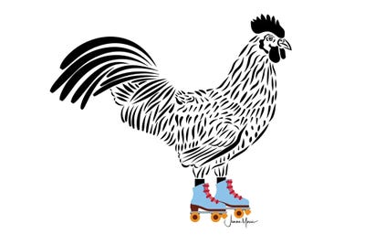 Chicken In Roller Skates by LouLouArtStudio framed canvas print