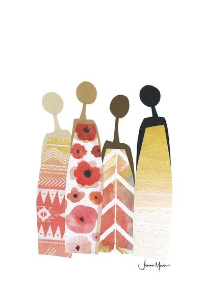 LouLouArtStudio: Diverse Friends In Yellow & Red by LouLouArtStudio
