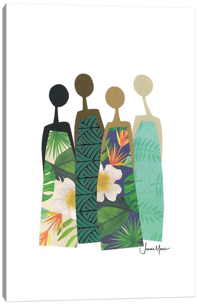 Diverse Women In Tropical Dress Canvas Art Print - LouLouArtStudio