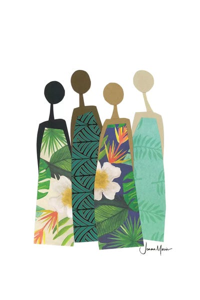 LouLouArtStudio: Diverse Women In Tropical Dress by LouLouArtStudio