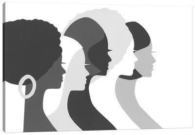 Five Women Profile In Black & White Canvas Art Print - Body Positivity Art