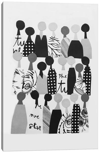 Multicultural Crowd In Black & White Canvas Art Print - LouLouArtStudio