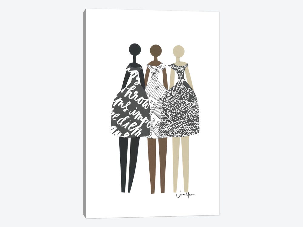 Multicultural Fashion Dolls In Black & White by LouLouArtStudio 1-piece Canvas Wall Art