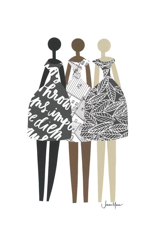 Multicultural Fashion Dolls In Black & White by LouLouArtStudio wall art