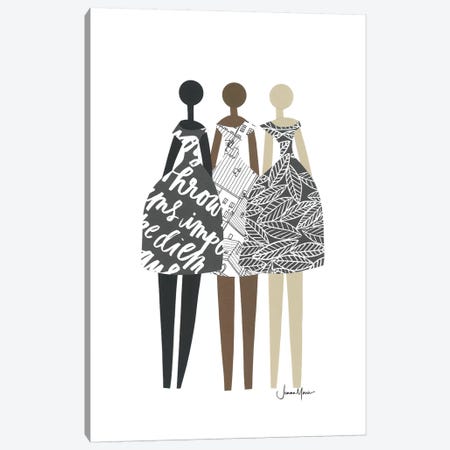 Multicultural Fashion Dolls In Black & White Canvas Print #LUL33} by LouLouArtStudio Canvas Art