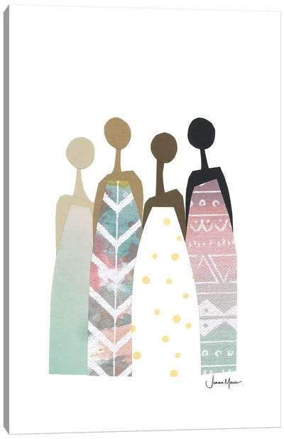Multicultural Women In Pastel Dresses Canvas Art Print - Diversity