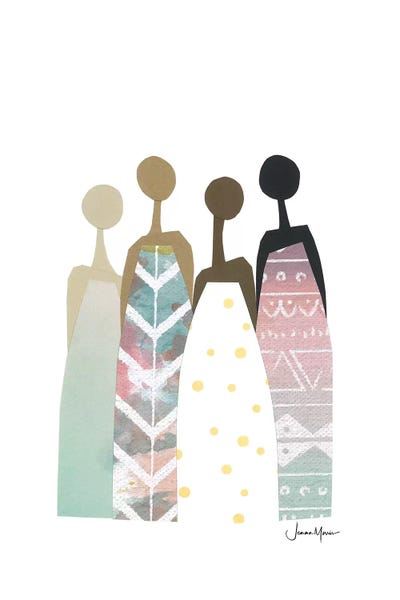 LouLouArtStudio: Multicultural Women In Pastel Dresses by LouLouArtStudio