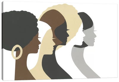 Multicultural Women Profile Canvas Art Print - Silhouette Art