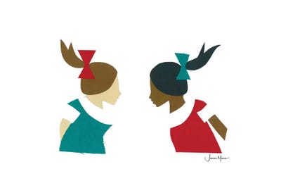 Two School Girls by LouLouArtStudio framed canvas print