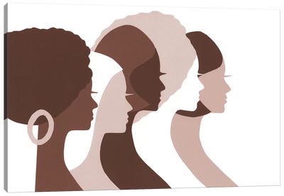 Women Of Color Profiles In Brown Canvas Art Print - Black Love Art