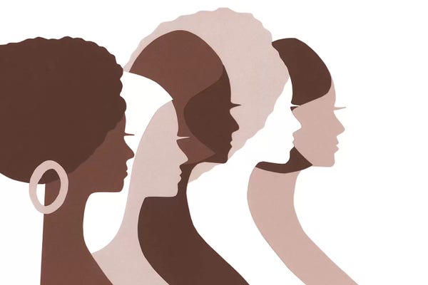 Silhouettes: Women Of Color Profiles In Brown by LouLouArtStudio