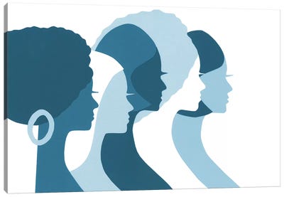 Women Profile In Blue Canvas Art Print - Diversity
