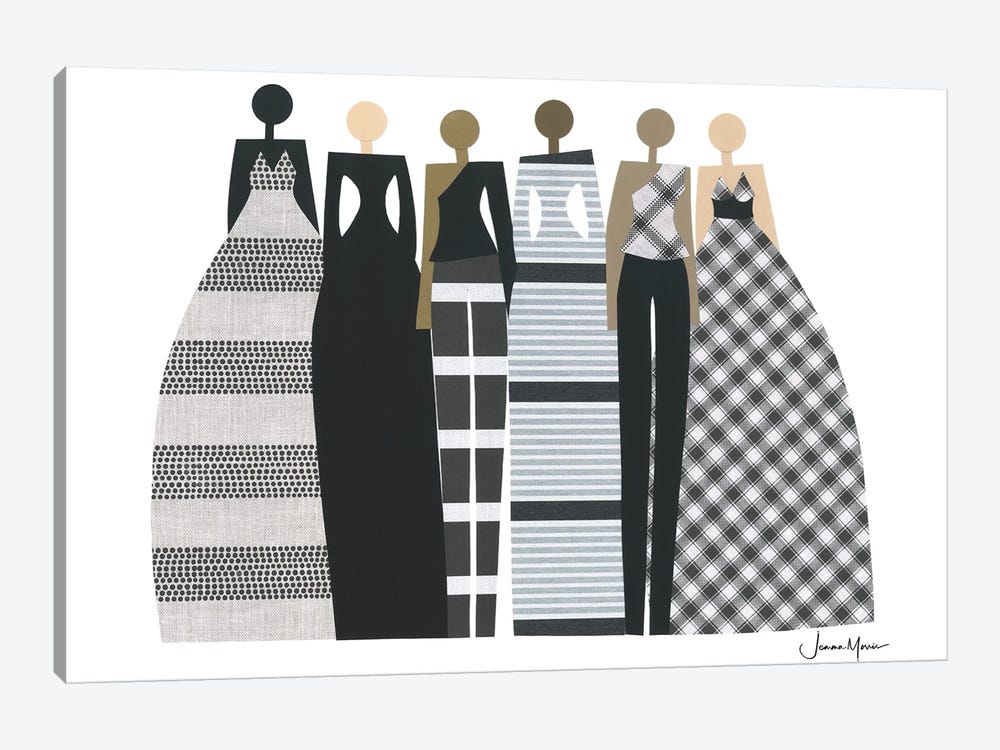 Multicultural Fashion Friends In Black & White by LouLouArtStudio 1-piece Canvas Art Print