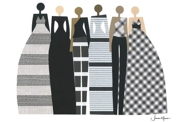 LouLouArtStudio: Multicultural Fashion Friends In Black & White by LouLouArtStudio