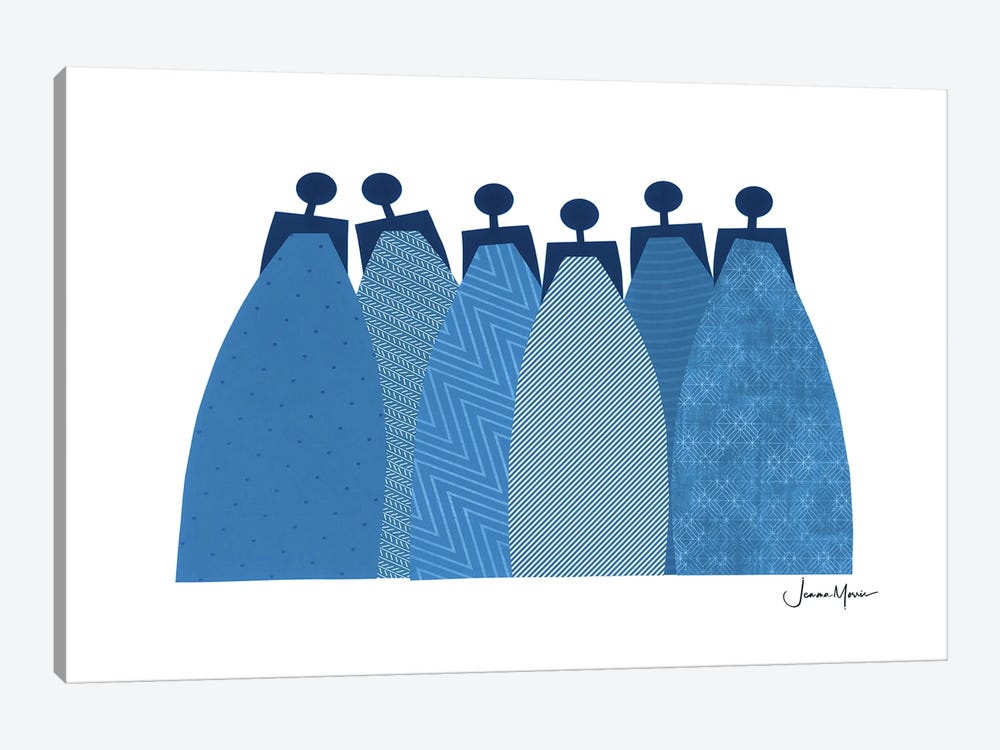 6 Blu Dresses by LouLouArtStudio 1-piece Canvas Art