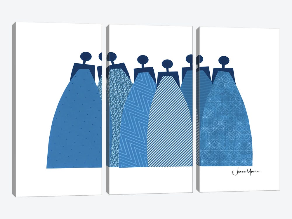 6 Blu Dresses by LouLouArtStudio 3-piece Canvas Art