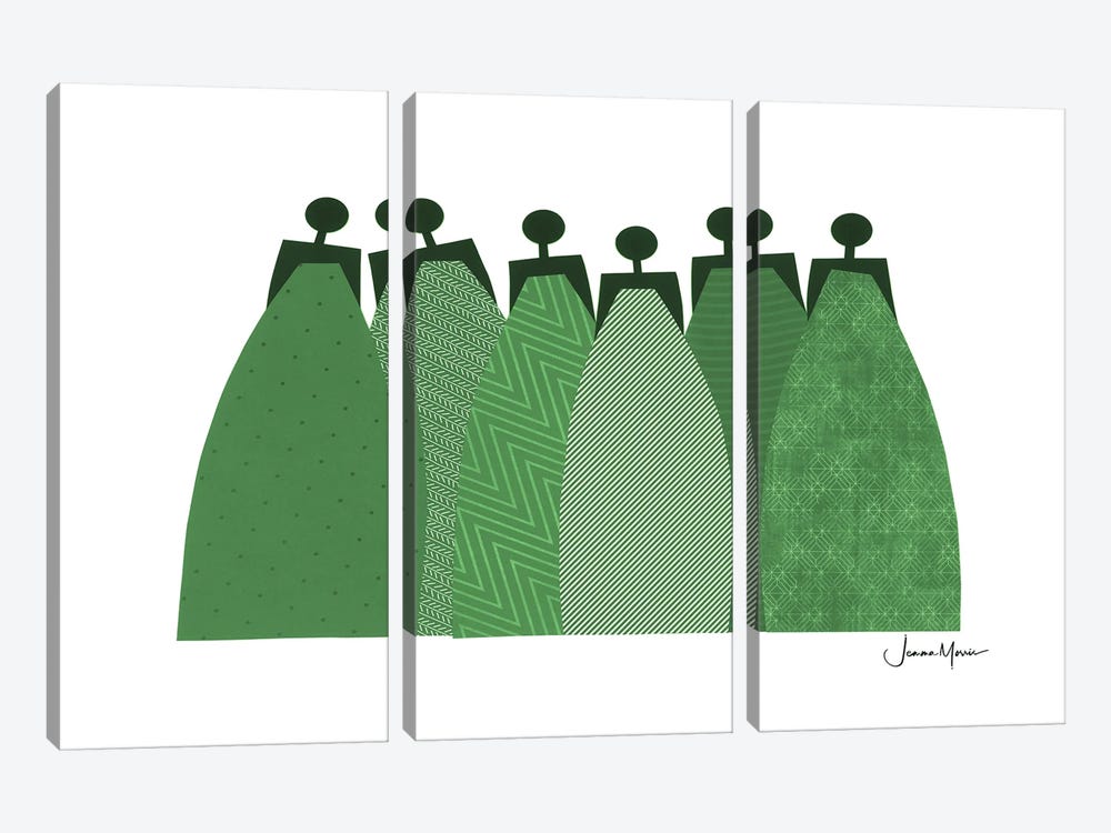 6 Emerald Dresses by LouLouArtStudio 3-piece Art Print