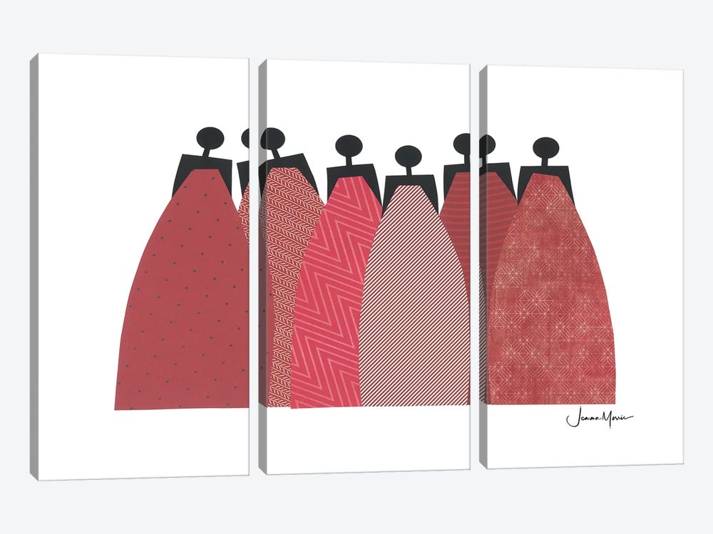 6 Ruby Dresses by LouLouArtStudio 3-piece Canvas Wall Art