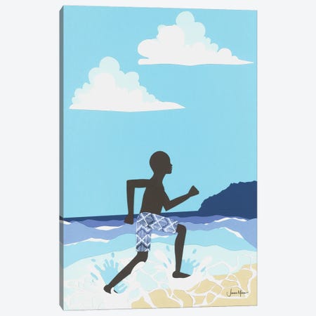 Black Boy Joy At The Beach Canvas Print #LUL90} by LouLouArtStudio Canvas Wall Art