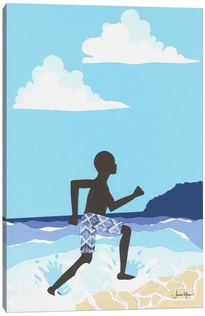 Black Boy Joy At The Beach Canvas Art Print - LouLouArtStudio