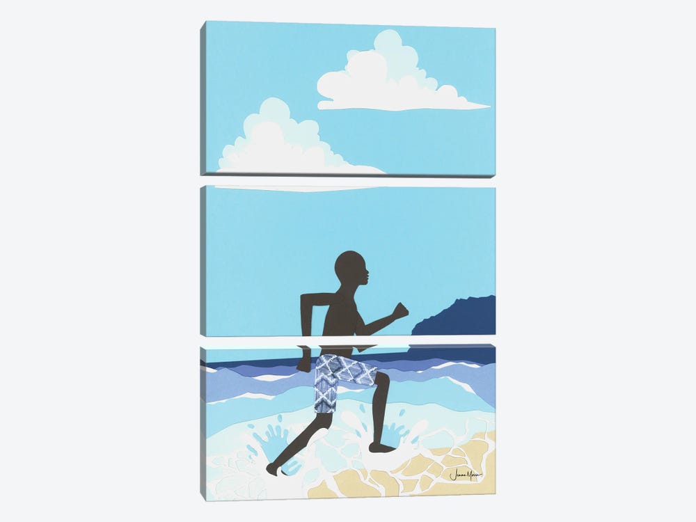 Black Boy Joy At The Beach by LouLouArtStudio 3-piece Canvas Art Print