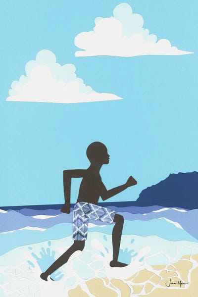 LouLouArtStudio: Black Boy Joy At The Beach by LouLouArtStudio