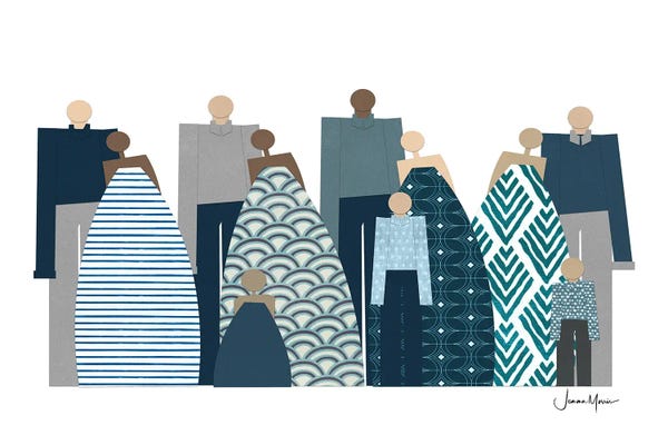 LouLouArtStudio: Family In Teal by LouLouArtStudio