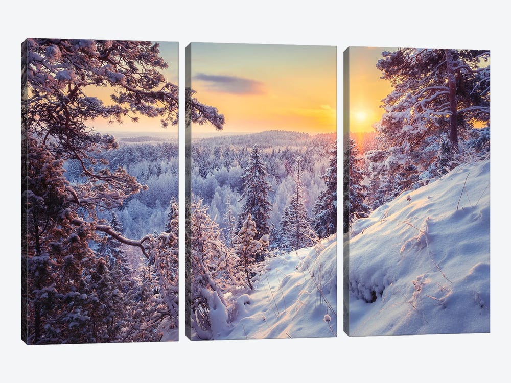 Winter Morning In Finland by Lauri Lohi 3-piece Canvas Art Print